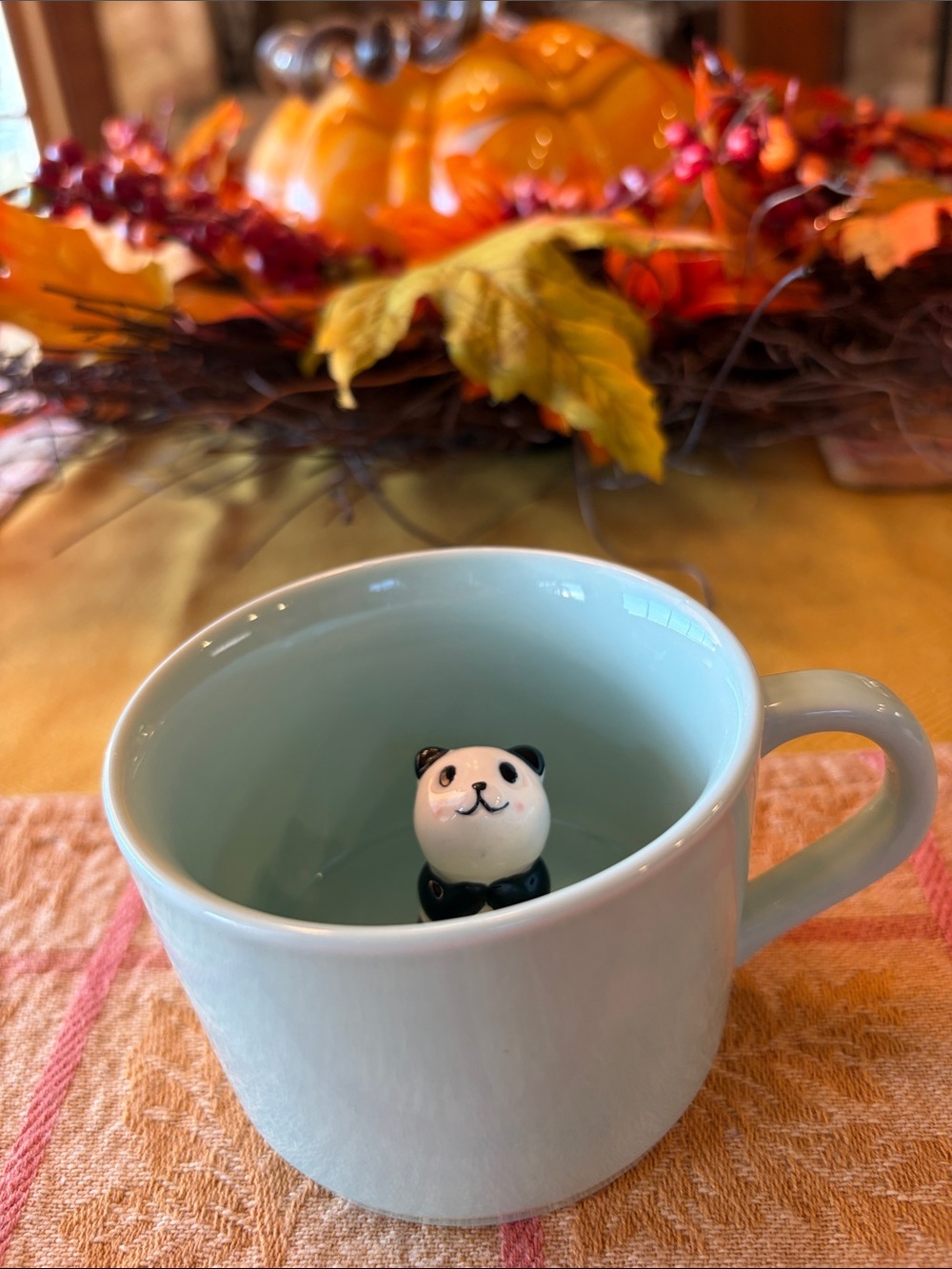 Light teal Ceramic Mug with Panda Accent - Cute Interior Charm